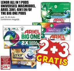 De Boerenschuur Lenor all in 1 pods universeel wasmiddel, ariel 3in1, 4in1 en/of the big one pods aanbieding