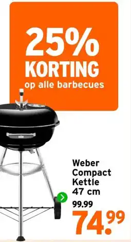 GAMMA Weber Compact Kettle houtskool bbq metaal zwart ø 47 cm aanbieding