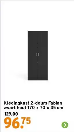 GAMMA Kledingkast 2-deurs Fabian zwart hout 170 x 70 x 35 cm aanbieding