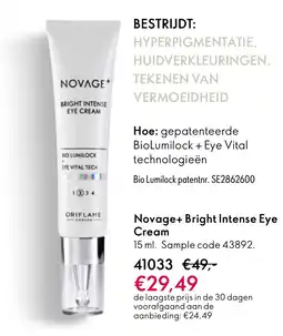Oriflame Novage+ Bright Intense Eye Cream aanbieding