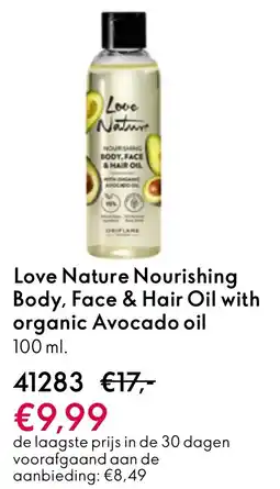 Oriflame Love Nature Nourishing Body, Face & Hair Oil with organic Avocado oil aanbieding