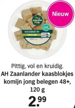 Allerhande AH Zaanlander kaasblokjes komijn jong belegen 48+ aanbieding