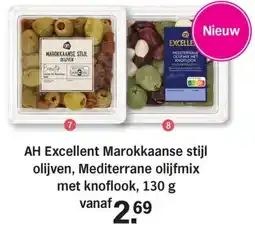 Allerhande AH Excellent Marokkaanse stijl olijven, Mediterrane olijfmix met knoflook aanbieding