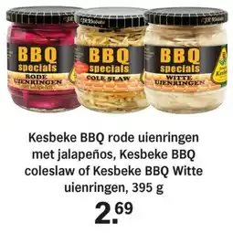 Allerhande Kesbeke BBQ rode uienringen met jalapeños, Kesbeke BBQ coleslaw of Kesbeke BBQ Witte uienringen aanbieding