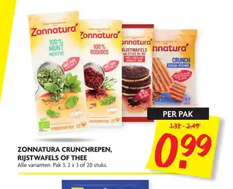 Dekamarkt Zonnatura cruchrepen, rijstwafels of thee Alle varianten. Pak 3, 2 x 3 of 20 stuks aanbieding