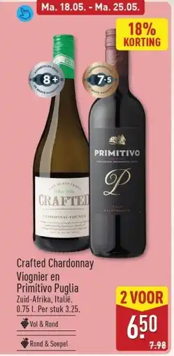 ALDI Crafted Chardonnay Viognier en Primitivo Puglia aanbieding