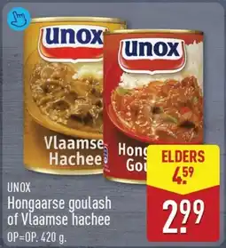 ALDI Unox Hongaarse goulash of Vlaamse hachee aanbieding