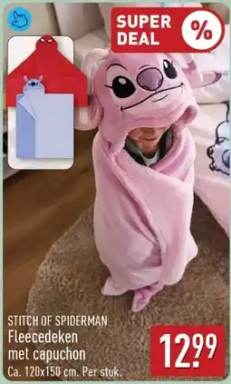 ALDI Stitch of Spiderman Fleecedeken met capuchon aanbieding