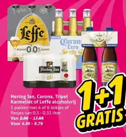 Hoogvliet Hertog Jan, Corona, Tripel Karmeliet of Leffe alcoholvrij aanbieding