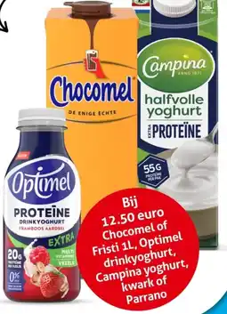 Hoogvliet Chocomel of Fristi 1L, Optimel drinkyoghurt, Campina yoghurt, kwark of Parrano aanbieding