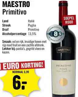 Dirck 3 Maestro Primitivo 75 cl aanbieding