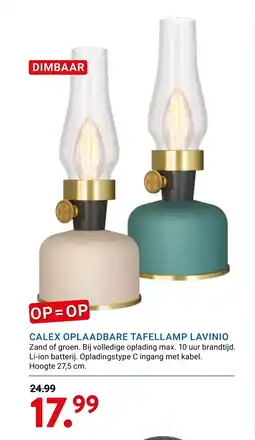 Kluswijs Calex oplaadbare tafellamp lavinio aanbieding