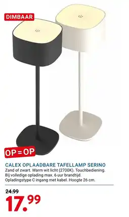 Kluswijs Calex oplaadbare tafellamp serino aanbieding