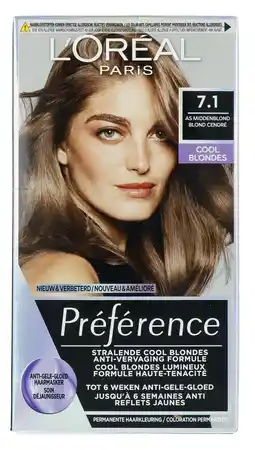 De Online Drogist L'Oréal Paris Préférence Cool Blondes 7.1 As Middenblond aanbieding