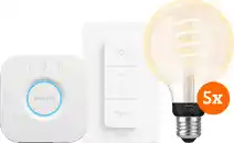 Coolblue Philips Hue Filament White Ambiance Globe 5-Pack Startpakket aanbieding