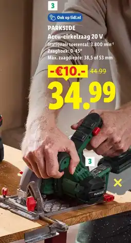 Lidl Parkside Accu-cirkelzaag 20 V aanbieding