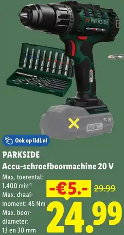 Lidl Parkside Accu-schroefboormachine 20 V aanbieding