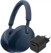 Coolblue Sony WH-1000XM5 Blauw + BlueBuilt Quick Charge Oplader met Usb A Poort 18W Zwart aanbieding