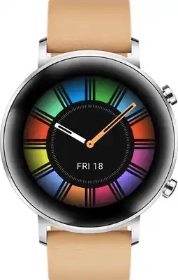 Bol.com Huawei Watch GT 2 - Smartwatch dames - Lederen band - 42 mm - Khaki aanbieding