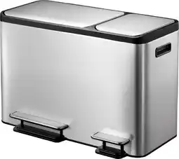 Bol.com EKO - EcoCasa Recycler pedaalemmer 24+12 liter - stainless steel plastic - mat RVS - Prullenbak aanbieding