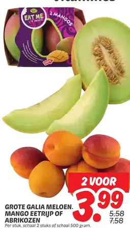 Dekamarkt Grote galia meloen. mango eetrijp of abrikozen aanbieding