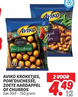 Dekamarkt Aviko kroketjes, pom'duchesse, zoete aardappel of churros aanbieding