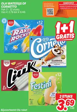 Dekamarkt Ola waterijs of cornetto aanbieding