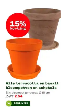 Welkoop Alle terracotta en basalt bloempotten en schotels aanbieding