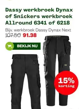 Welkoop Dassy werkbroek Dynax of Snickers werkbroek Allround 6341 of 6218 aanbieding