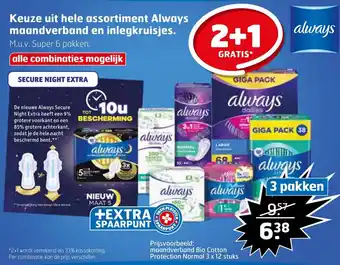 Trekpleister Keuze uit het hele assortiment always maandverband en inlegkruisjes aanbieding