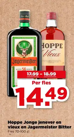 PLUS Hoppe Jonge jenever en vieux en Jagermeister Bitter aanbieding