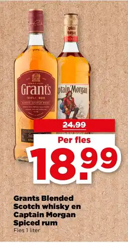 PLUS Grants Blended Scotch whisky en Captain Morgan Spiced rum aanbieding
