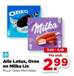 PLUS Alle Lotus, Oreo en Milka IJs aanbieding