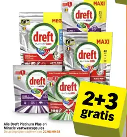 Albert Heijn Alle Dreft Platinum Plus en Miracle vaatwascapsules aanbieding