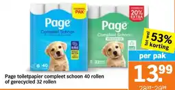 Albert Heijn Page toiletpapier compleet schoon 40 rollen of gerecycled 32 rollen aanbieding