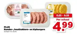 PLUS PLUS Runder-, houthakkers- en kipburgers aanbieding