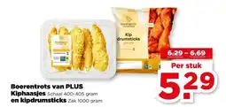 PLUS Boerentrots van PLUS Kiphaasjes en kipdrumsticks aanbieding