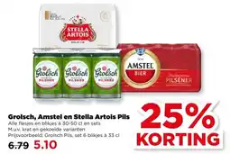 PLUS Grolsch, Amstel en Stella Artois Pils aanbieding