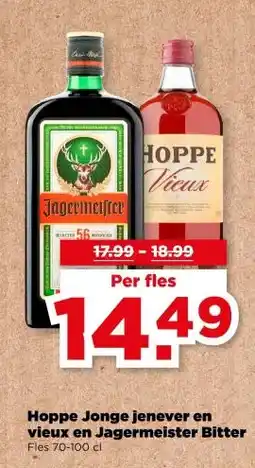 PLUS Hoppe Jonge jenever en vieux en Jagermeister Bitter aanbieding