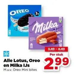 PLUS Alle Lotus, Oreo en Milka IJs aanbieding