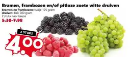 Coop Bramen, frambozen en/of pitloze zoete witte druiven aanbieding