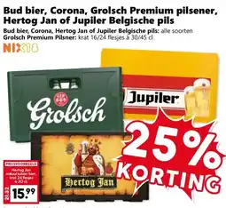 Coop Bud bier, Corona, Grolsch Premium pilsener, Hertog Jan of Jupiler Belgische pils aanbieding