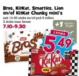 Boon`s Markt Bros, KitKat, Smarties, Lion en/of KitKat Chunky mini's aanbieding