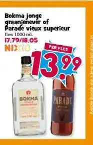 Boon`s Markt Bokma jonge graanjenever of Parade vieux superieur aanbieding