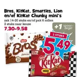 Boon`s Markt Bros, KitKat, Smarties, Lion en/of KitKat Chunky mini's aanbieding