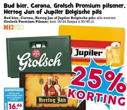 Boon`s Markt Bud bier, Corona, Grolsch Premium pilsener, Hertog Jan of Jupiler Belgische pils aanbieding
