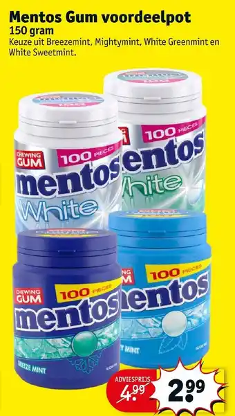 Kruidvat Mentos gum voordeelpot 150g aanbieding