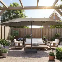 Action Dubbele parasol met voet – taupe aanbieding