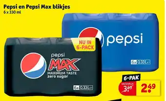 Kruidvat Pepsi en pepsi max blikjes 6 x 330ml aanbieding