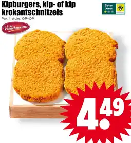 Dirk Kipburgers, kip of kip krokantschnitzels aanbieding